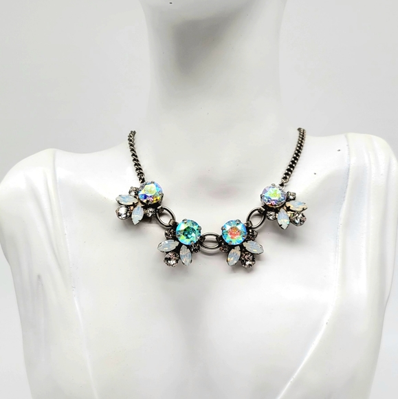SOLDRetired Sorrelli Aurora Borealis Swarovski Crystal Statement Necklace Silver - Picture 6 of 11